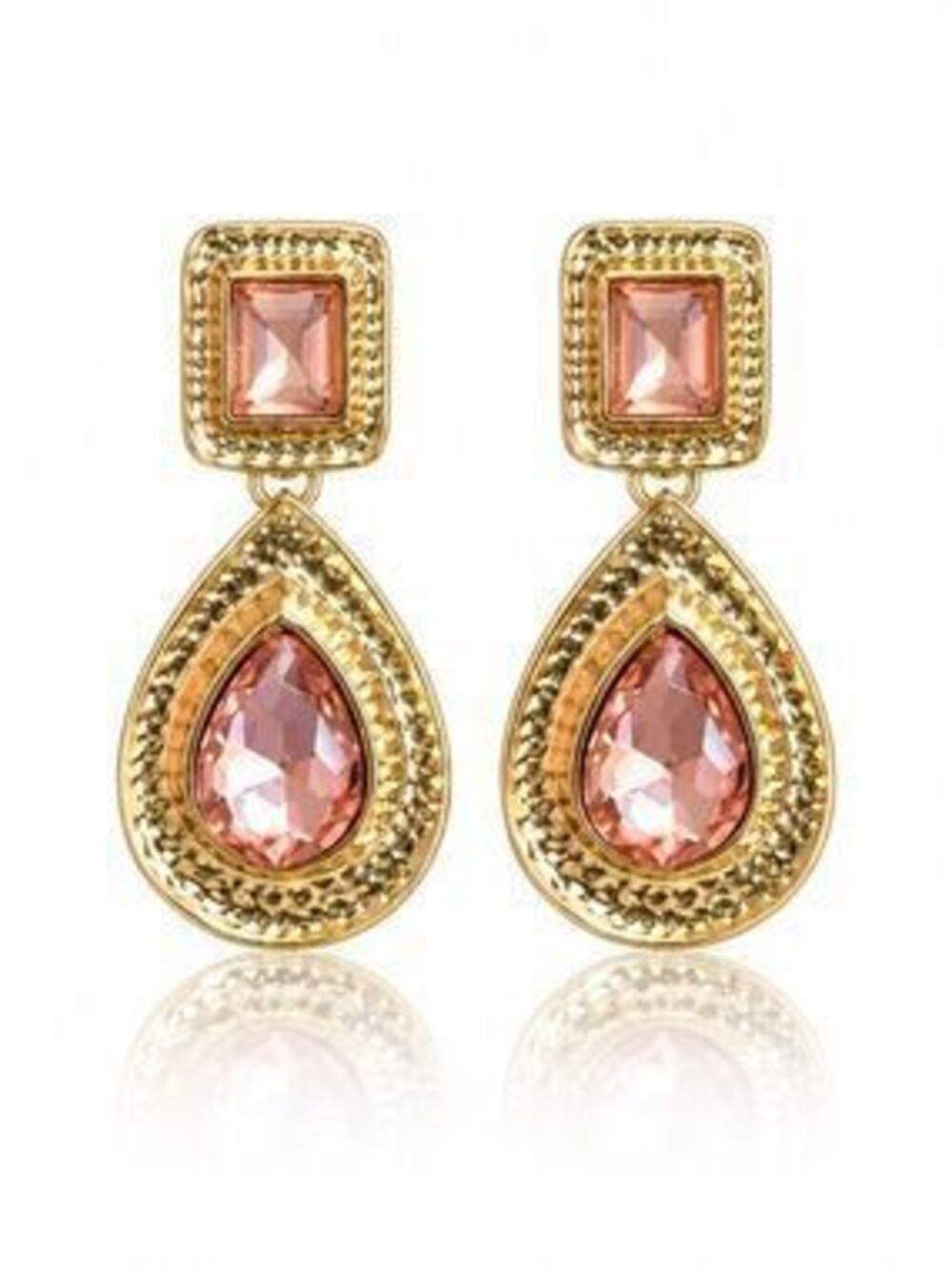 Bohemian Chunky Gold-Tone Earrings With Champagne Pink Crystals